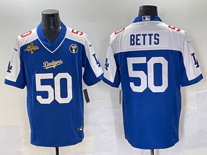 Men 2025 Los Angeles Dodgers #50 Betts Blue white Nike MLB Jersey style 7072